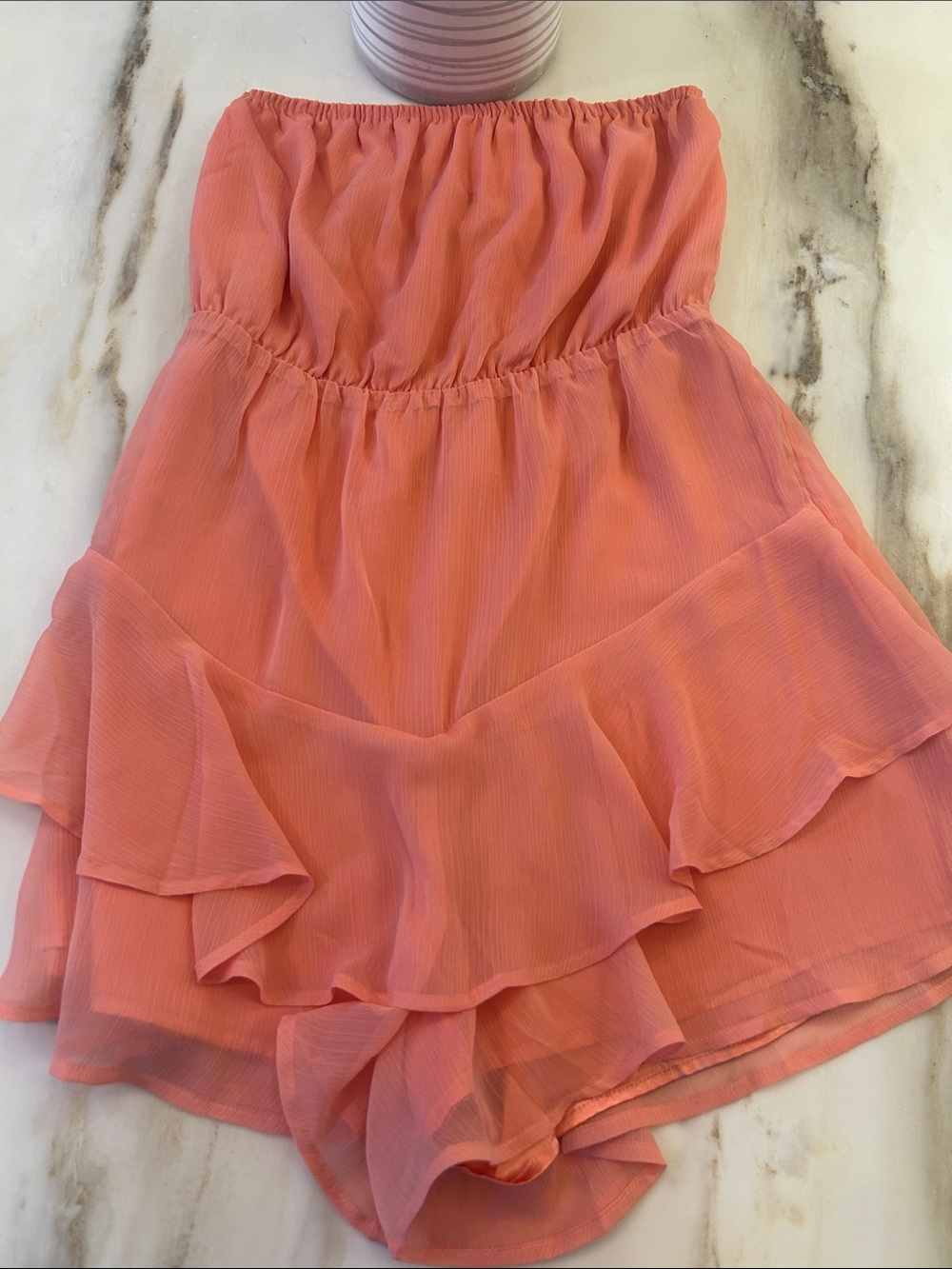 Express Peach Strapless Ruffle Romper